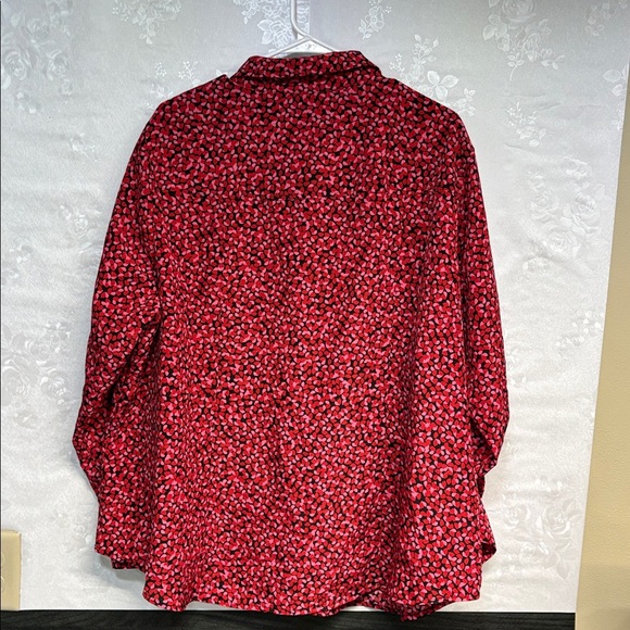 MICHAEL Michael Kors Red Pink Patterned long rollup sleeves full zip up shirt - Picture 9 of 12